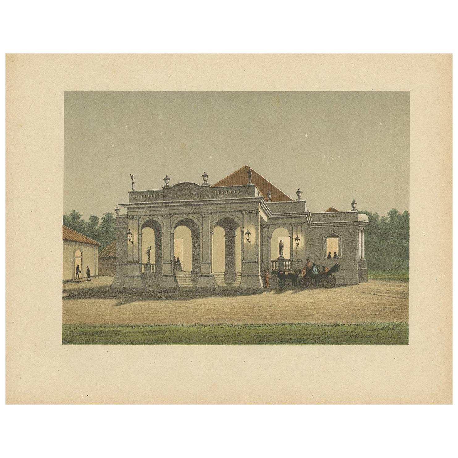 Antiker Druck eines Wohnhauses in Batavia von M.T.H. Perelaer, 1888