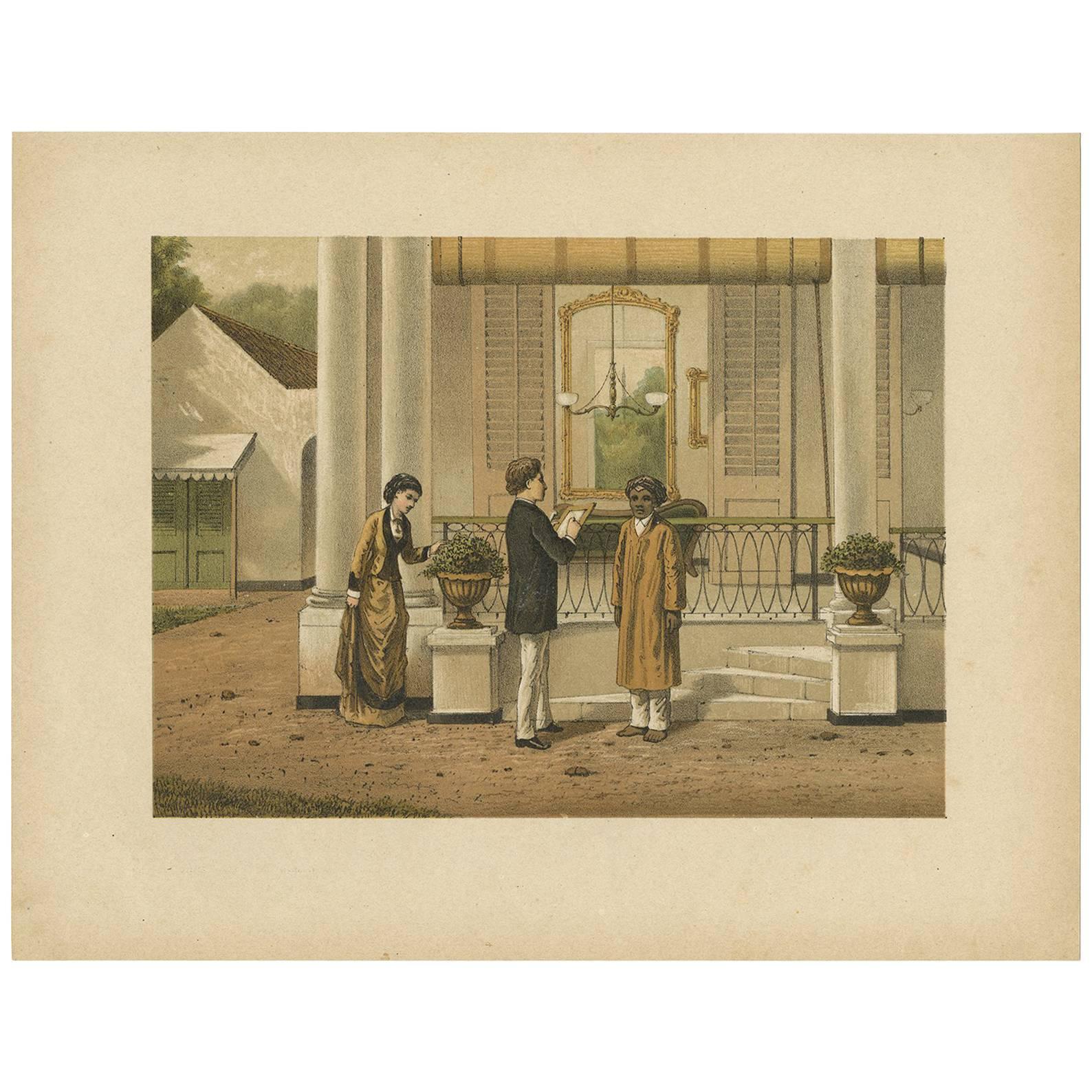 Antiker Druck eines Wohnhauses in Batavia von M.T.H. Perelaer, 1888