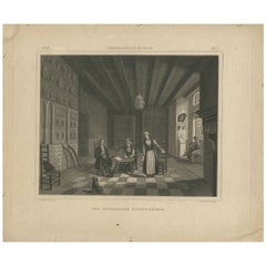 Antiker Druck einer Residenz in Hindelopen in Friesland, 1848