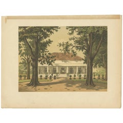 Grabado antiguo de una residencia en Padang 'Java' por M.T.H. Perelaer, 1888