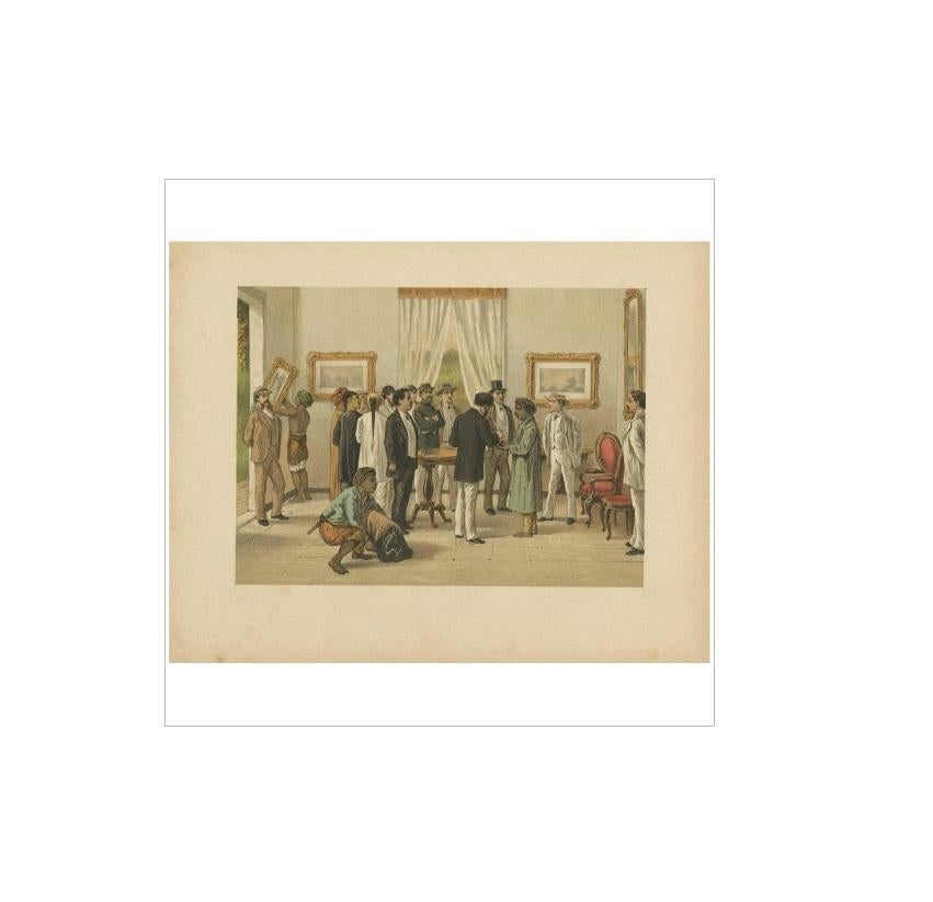 Impression ancienne de l'intérieur d'une résidence à Batavia, Jakarta, Indonésie. Cette gravure provient de 