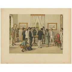 Antiker antiker Druck einer Inneneinrichtung eines Wohnhauses in Batavia von M.T.H. Perelaer, 1888