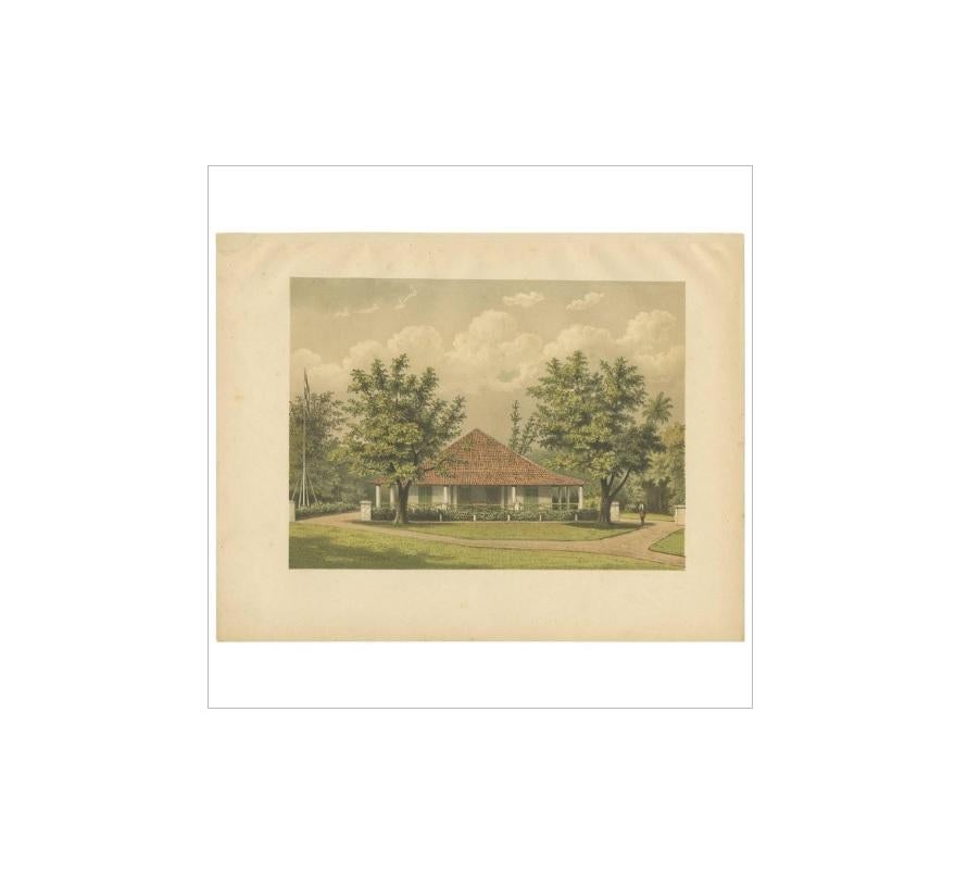 19th Century Antique Print of a Residence on Java by M.T.H. Perelaer, 1888 For Sale