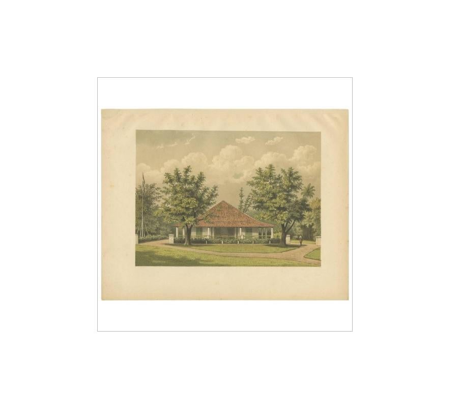XIXe siècle Impression ancienne d'une résidence sur Java par M.T.H. Perelaer, 1888 en vente