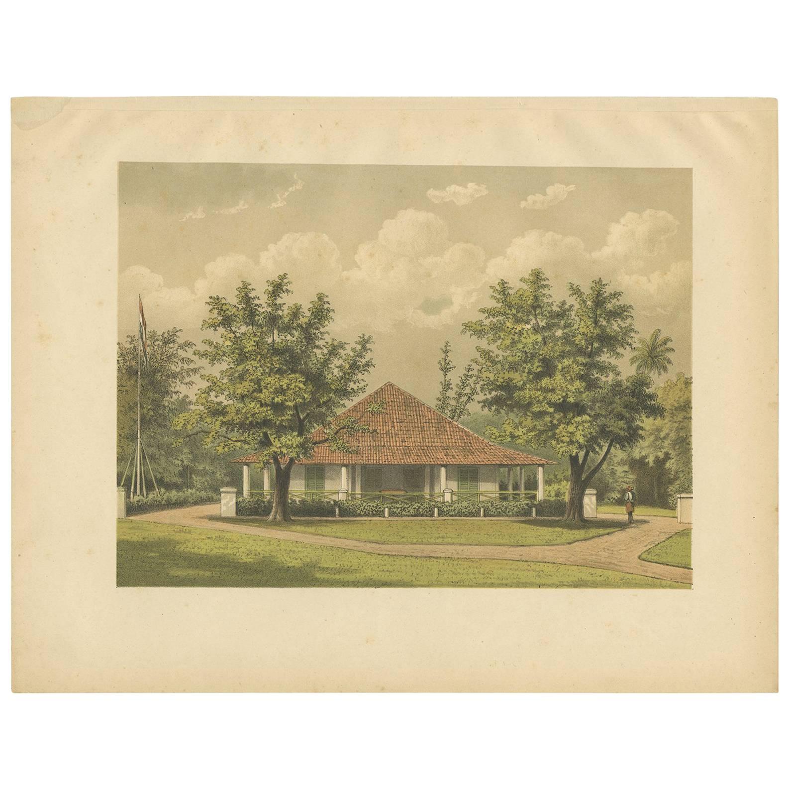 Antiker Druck eines Wohnhauses auf Java von M.T.H. Perelaer, 1888