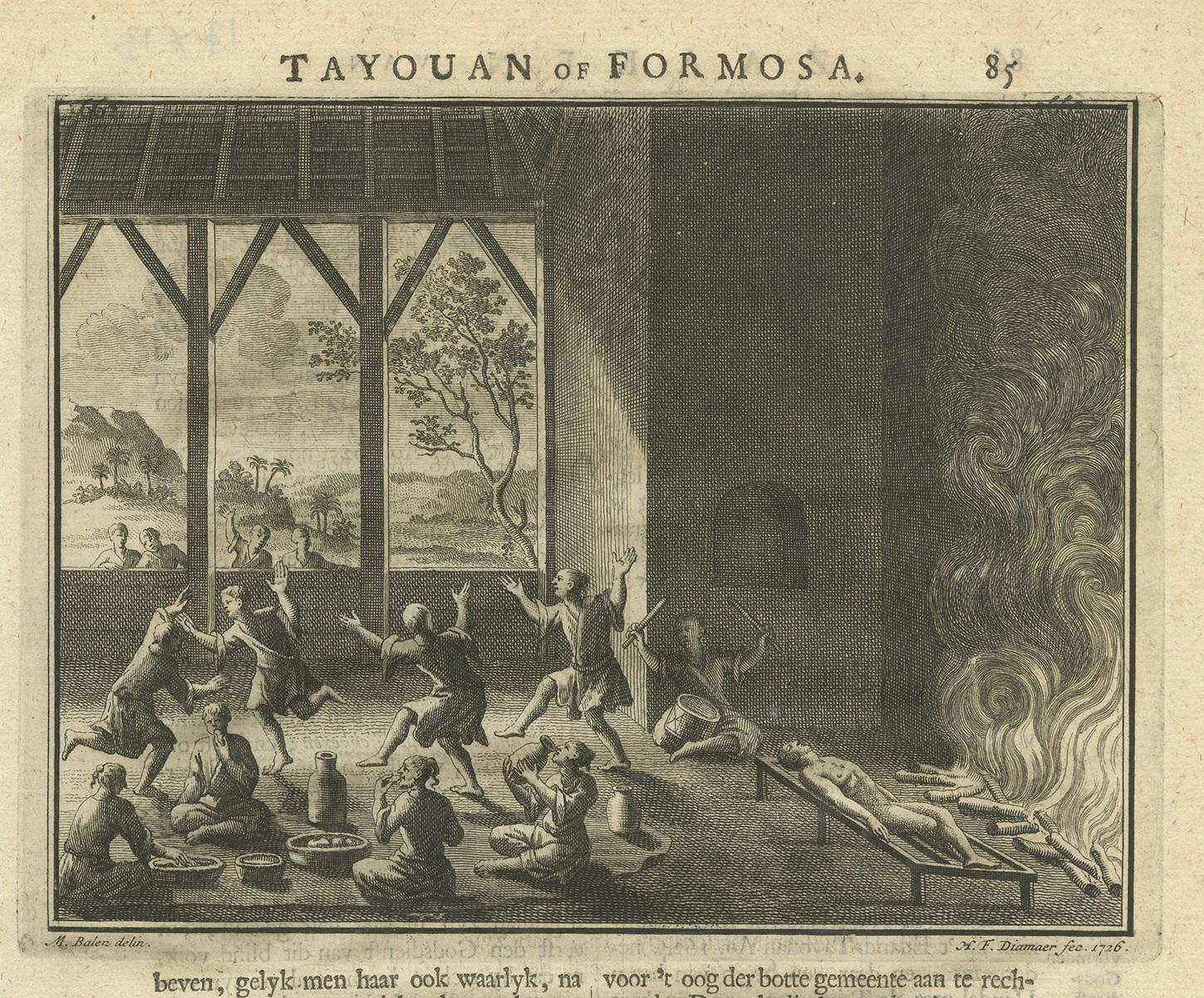 Néerlandais Impression ancienne d'un rituel sur Formosa par Valentijn, 1726 en vente