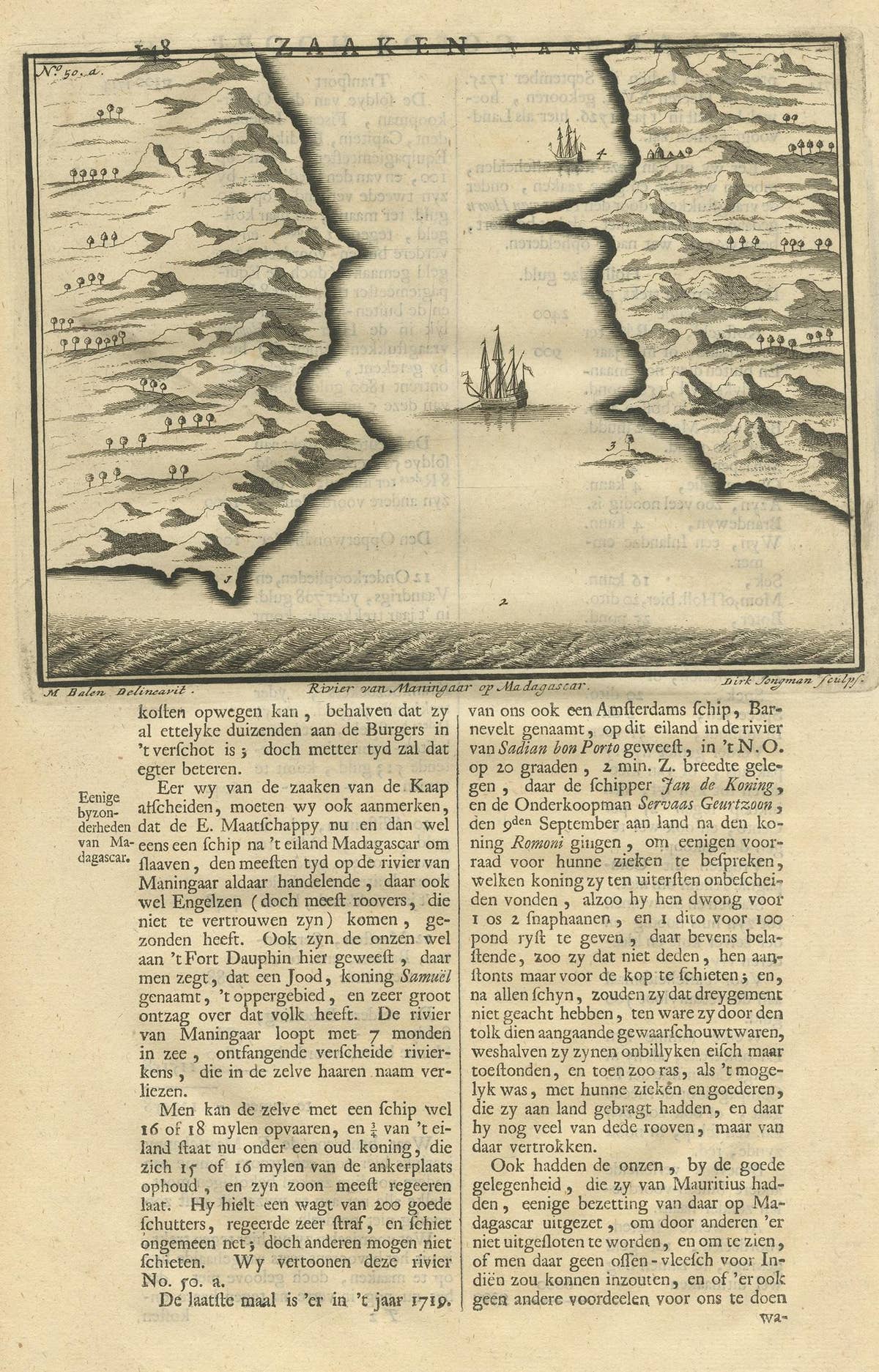 Antique Print of a River in Madagascar by Valentijn, 1726