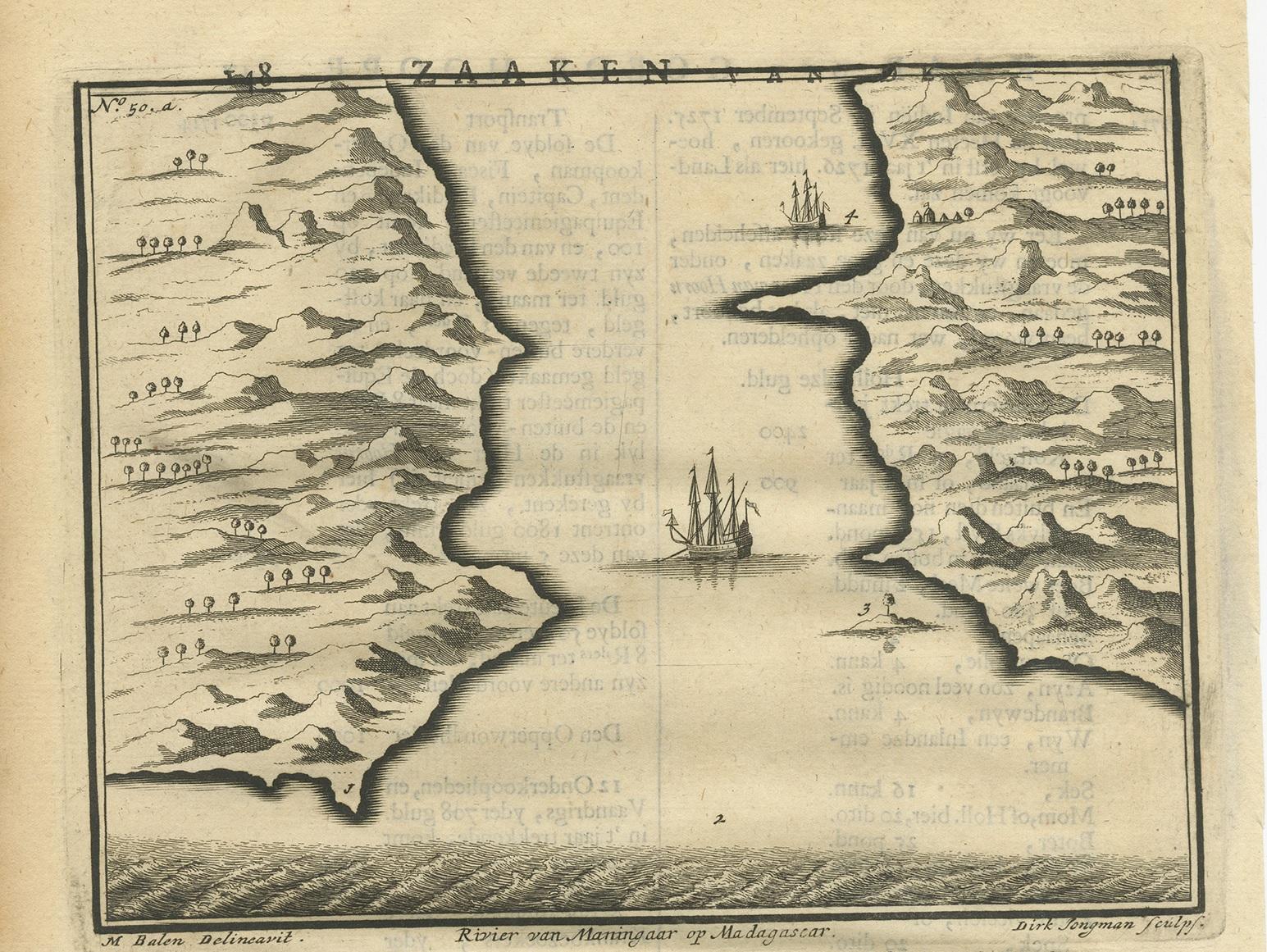 Antiker antiker Druck eines Flusses in Madagaskar von Valentijn, 1726 (Niederländisch) im Angebot