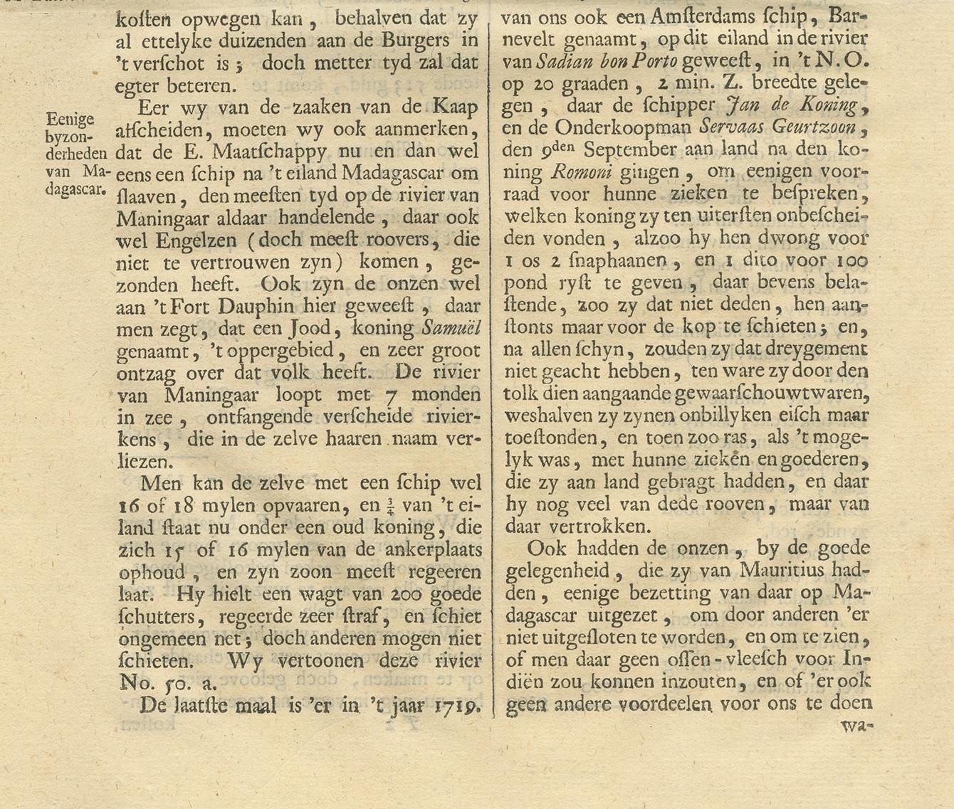 Antiker antiker Druck eines Flusses in Madagaskar von Valentijn, 1726 im Zustand „Gut“ im Angebot in Langweer, NL