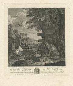 Antique Print of a River Landscape with a Fox and Birds by Le Brun (1792)