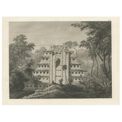 Stampa antica di una rovina di un tempio Inca in Messico, 1857