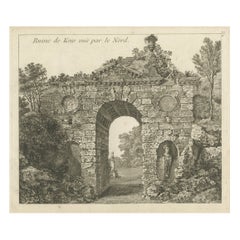Stampa antica di una rovina dei Giardini di Kew a Londra, Inghilterra, 1785 ca.