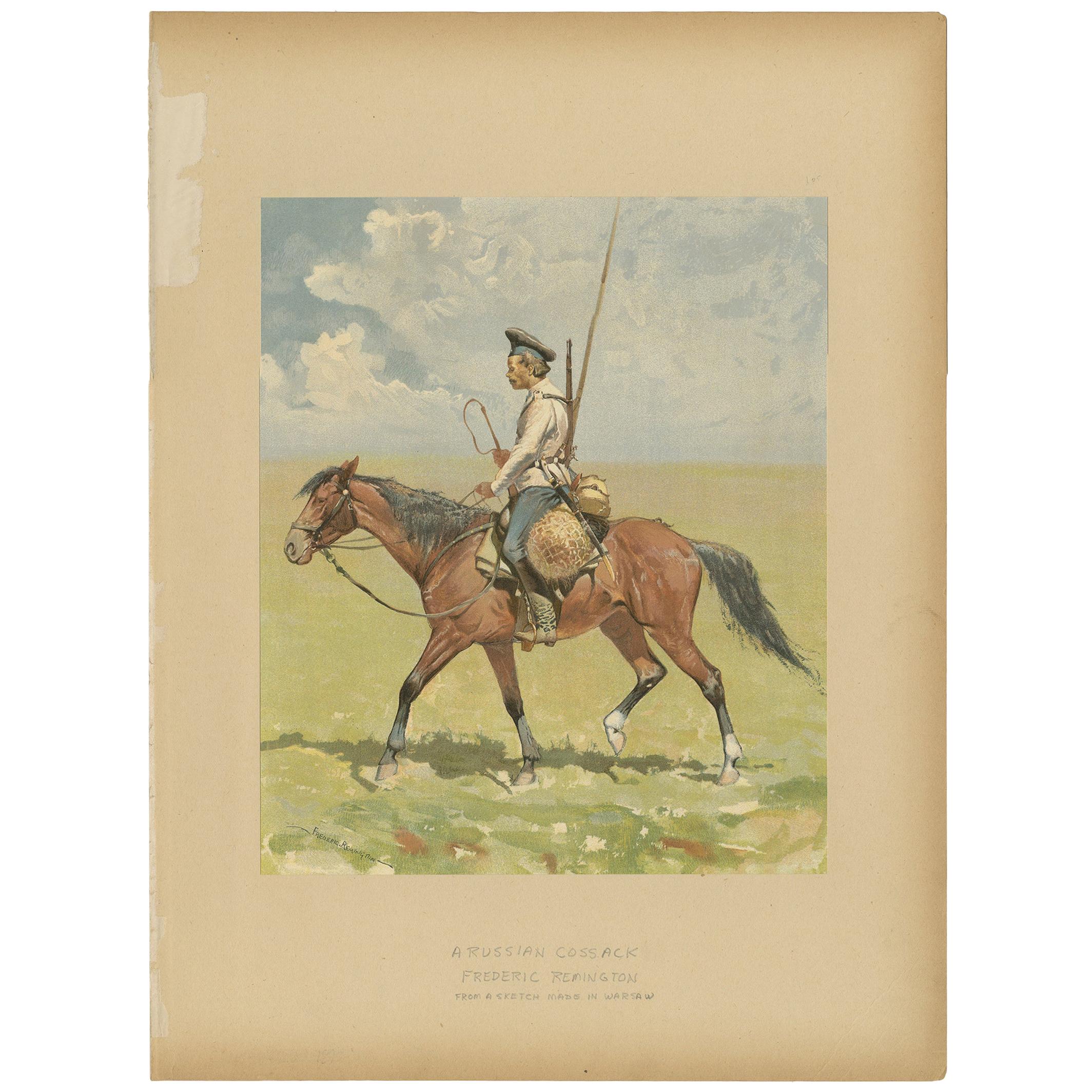 Antique Print of a Russian Cossack Made after F. Remington, circa 1893