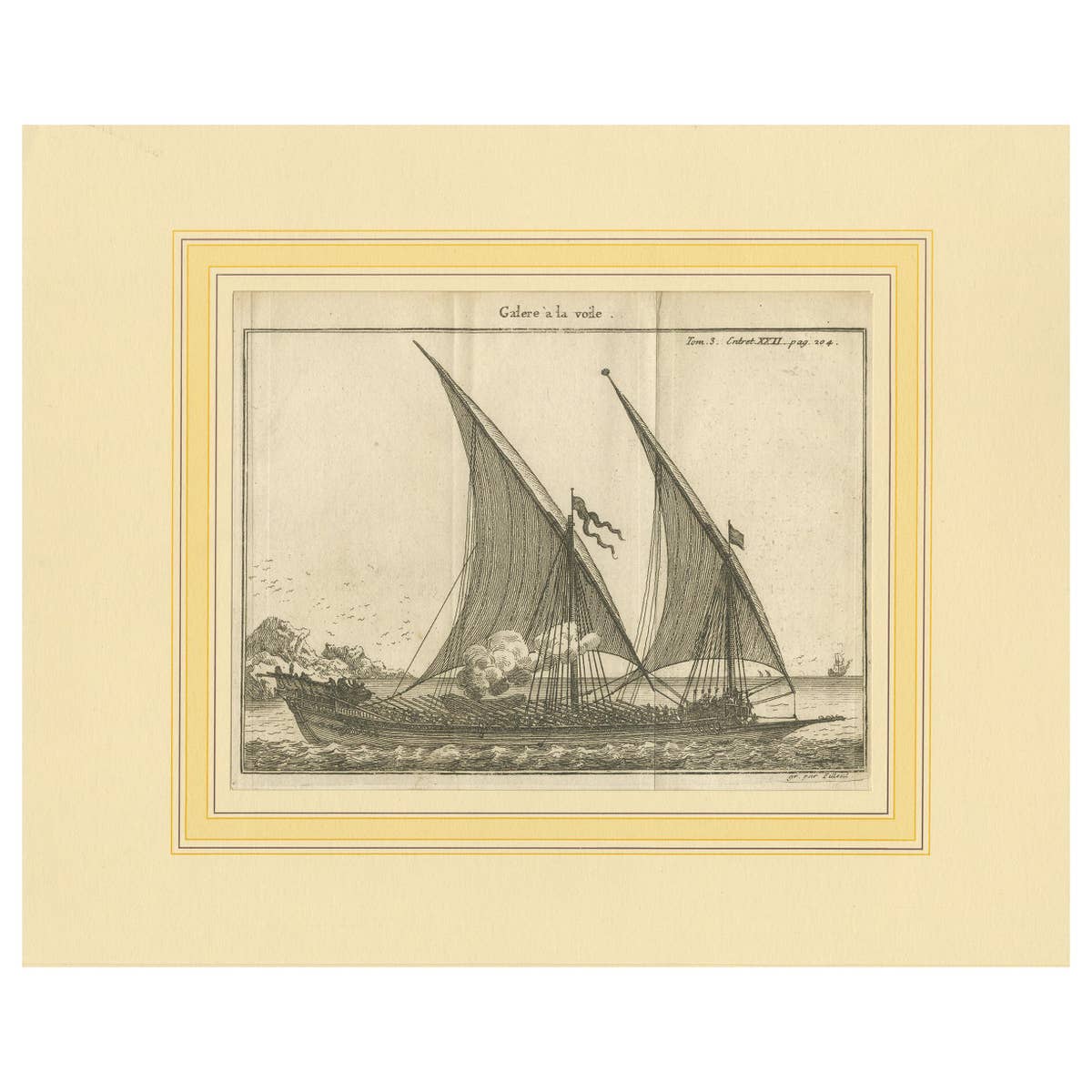 Antique Print of a Sailing Galley by Pluche '1735'