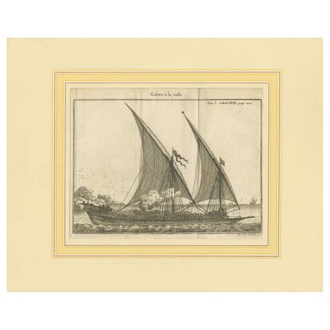 Antique Print of a Sailing Galley by Pluche '1735'