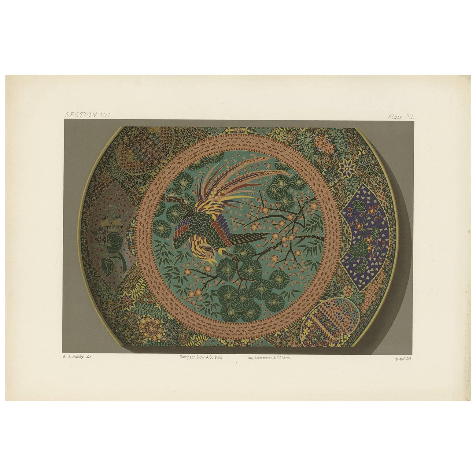 Antique Print of a Sara 'Japanese Dish II' by G. Audsley, 1884