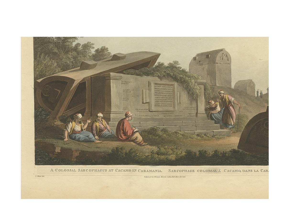 19th Century Antique Print of a Sarcophagus at Caccamo by Bowyer, 1803 For Sale