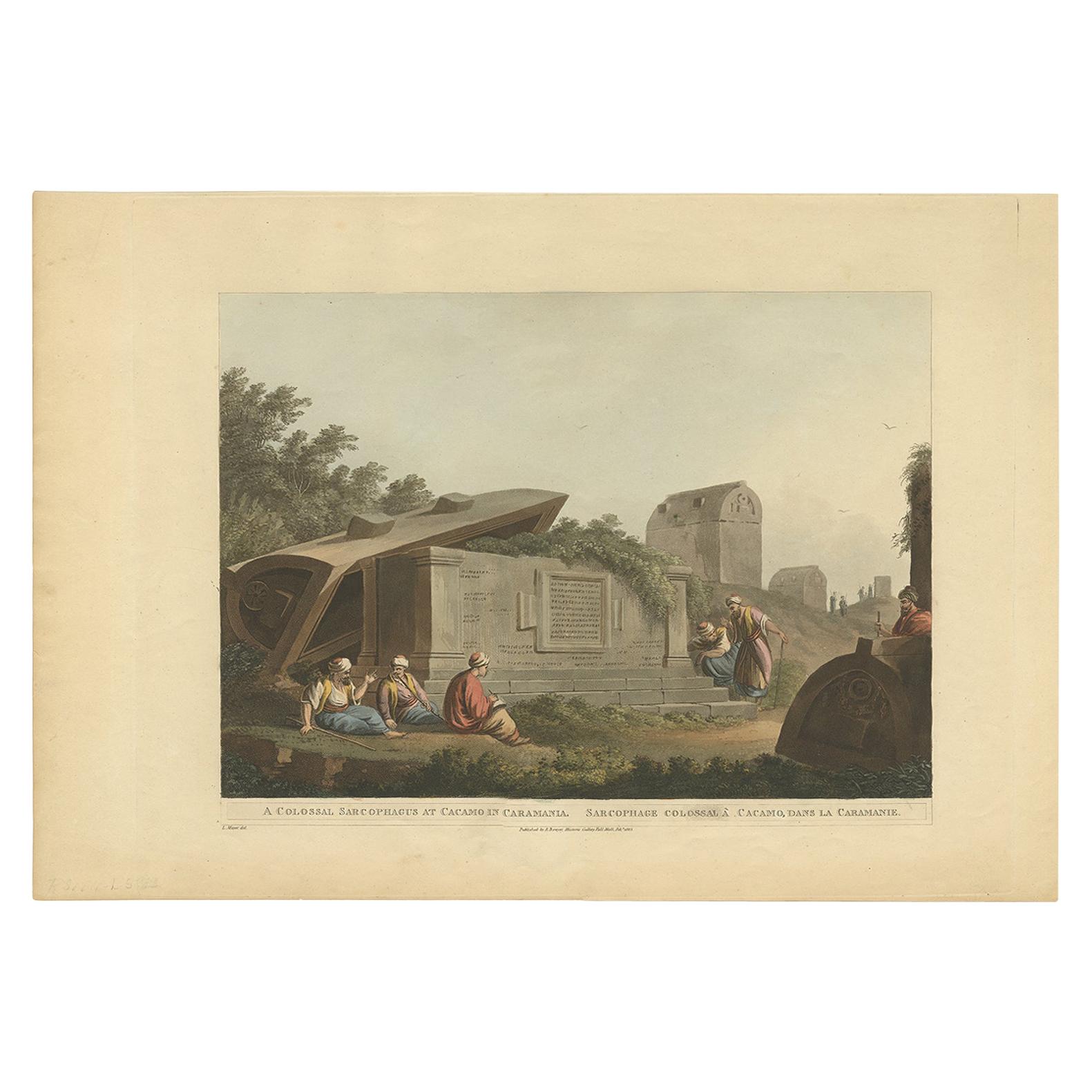Antique Print of a Sarcophagus at Caccamo by Bowyer, 1803 For Sale