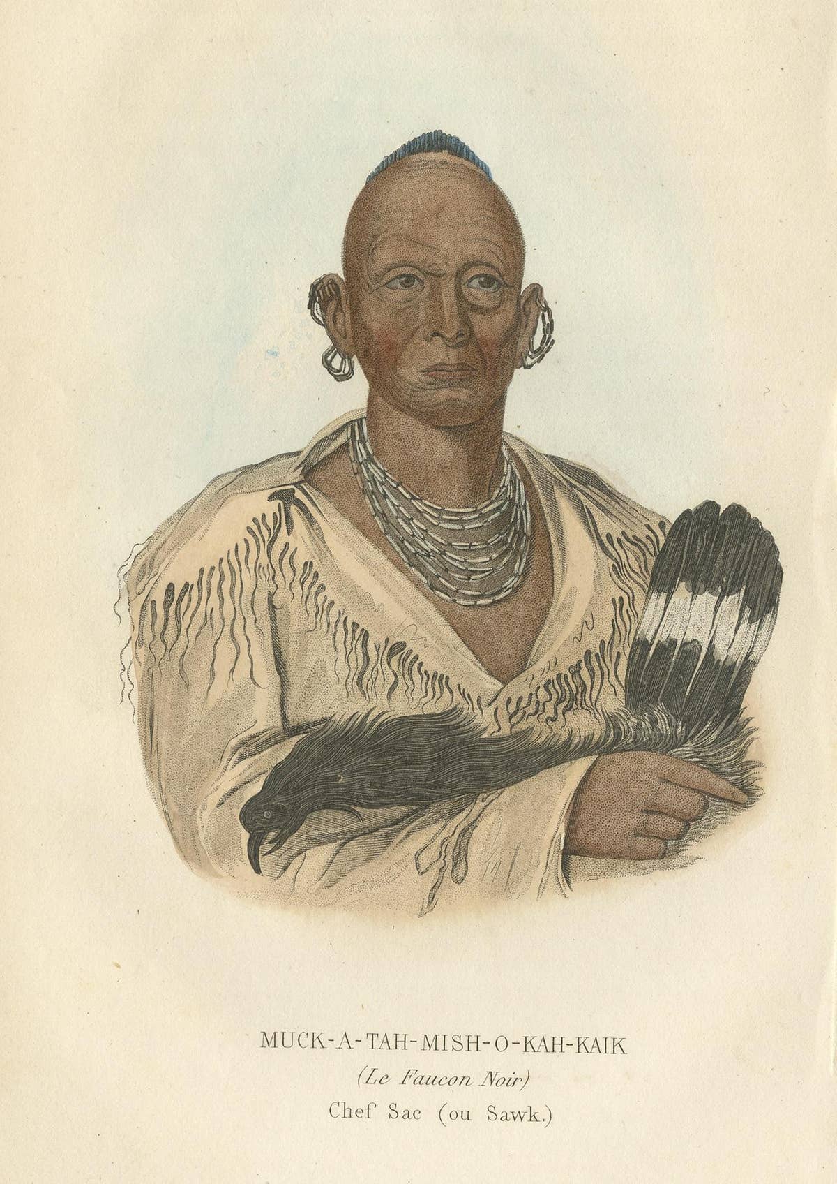 Antique Print of a Sauk Chief by Prichard, 1843
