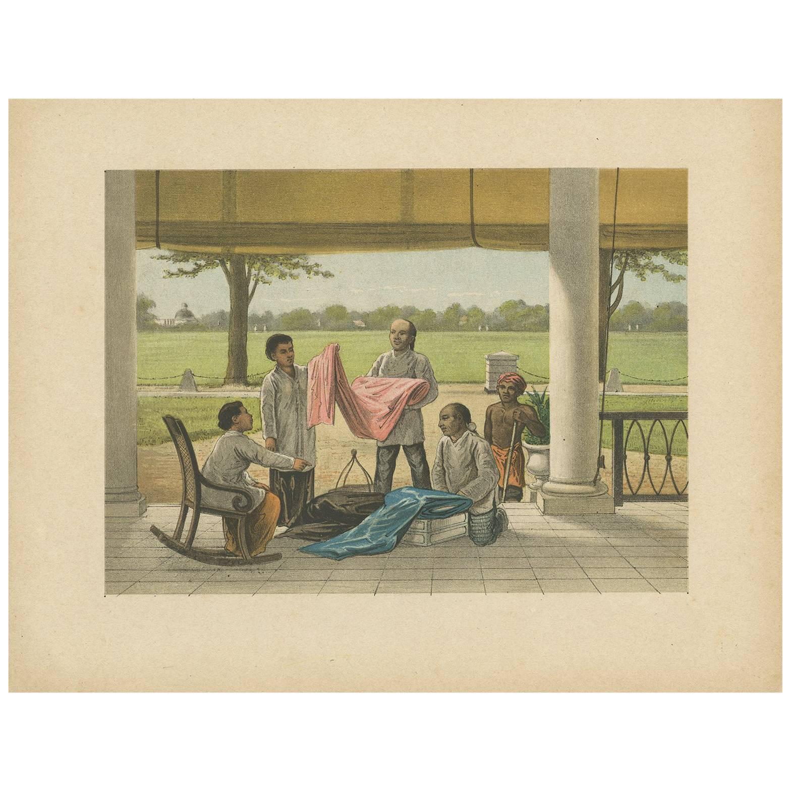 Antiker antiker Druck einer Szene aus Batavia, Indonesien, von M.T.H. Perelaer, 1888