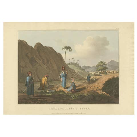 Zeta near Jaffa in Syria – Antique Aquatint of a Wellside Scene, 1803