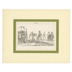 Antique Print of a Scene of Duelling Knights in Italy, c.1850