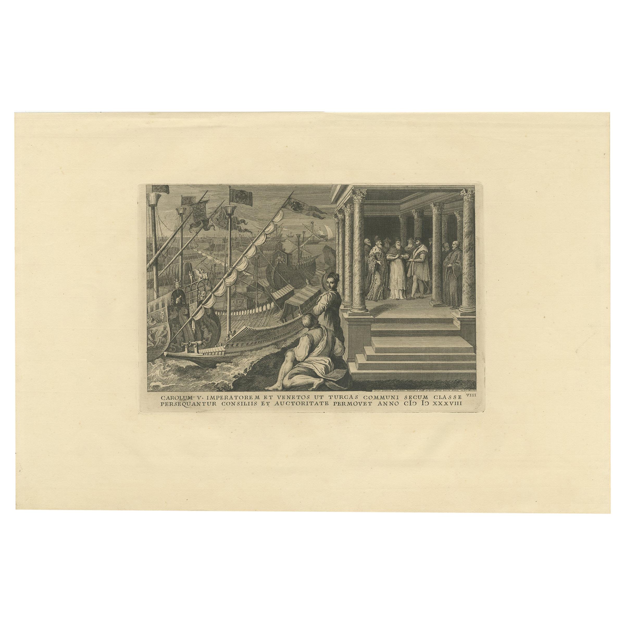 Antique Print of a Scene Related to the Union Obtained by Paul III, '1748'