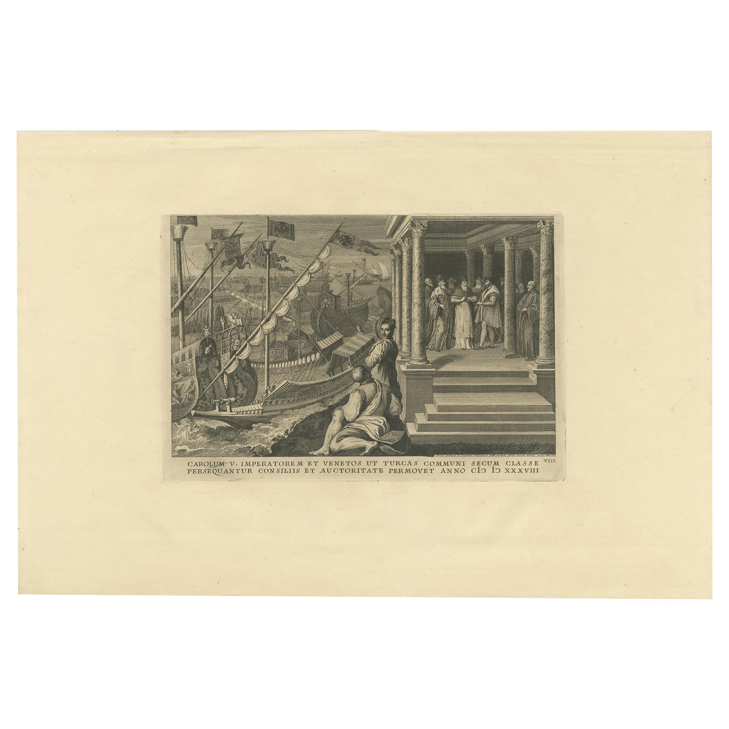 Stampa antica di una scena legata all'Unione ottenuta da Paolo III, '1748'.