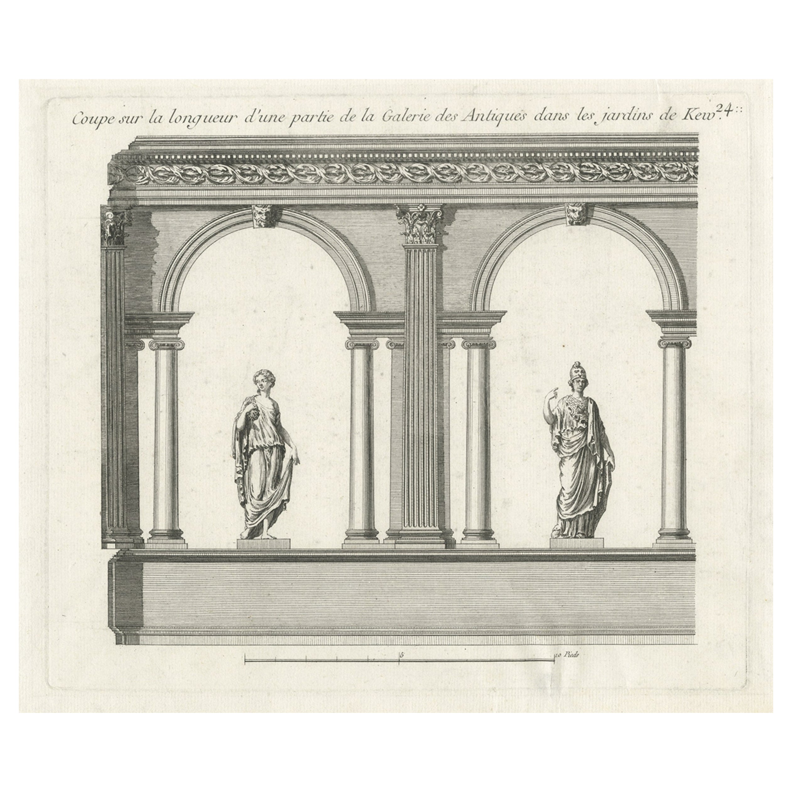 Antiker Druck einer Abteilung der Kew Gardens, London, England, um 1785