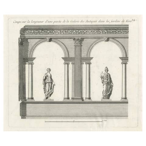 Antique Print of a Section of the Kew Gardens, London, England, c.1785