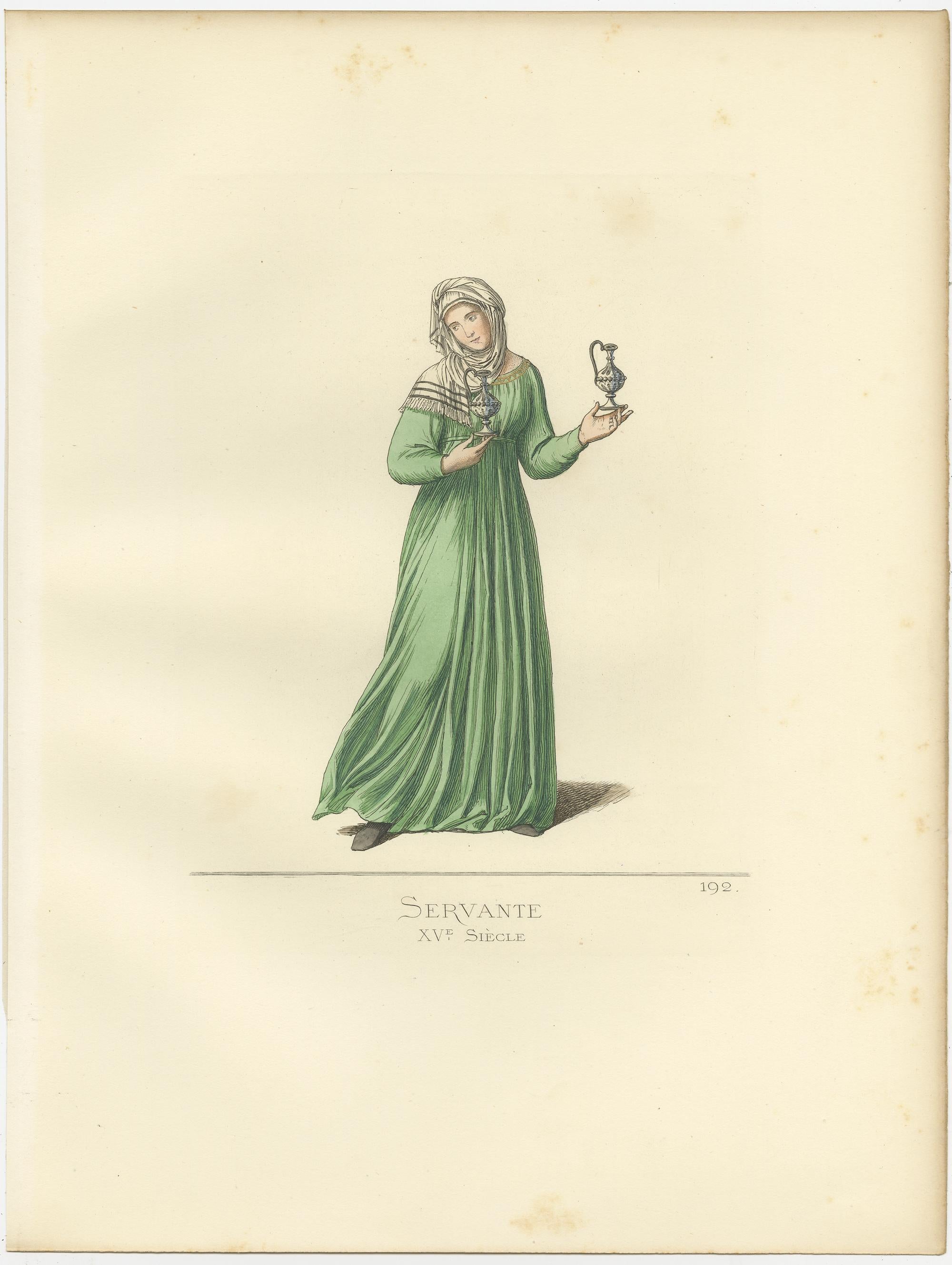Antique Print of a Servant, 15th Century, by Bonnard, 1860 In Good Condition For Sale In Langweer, NL