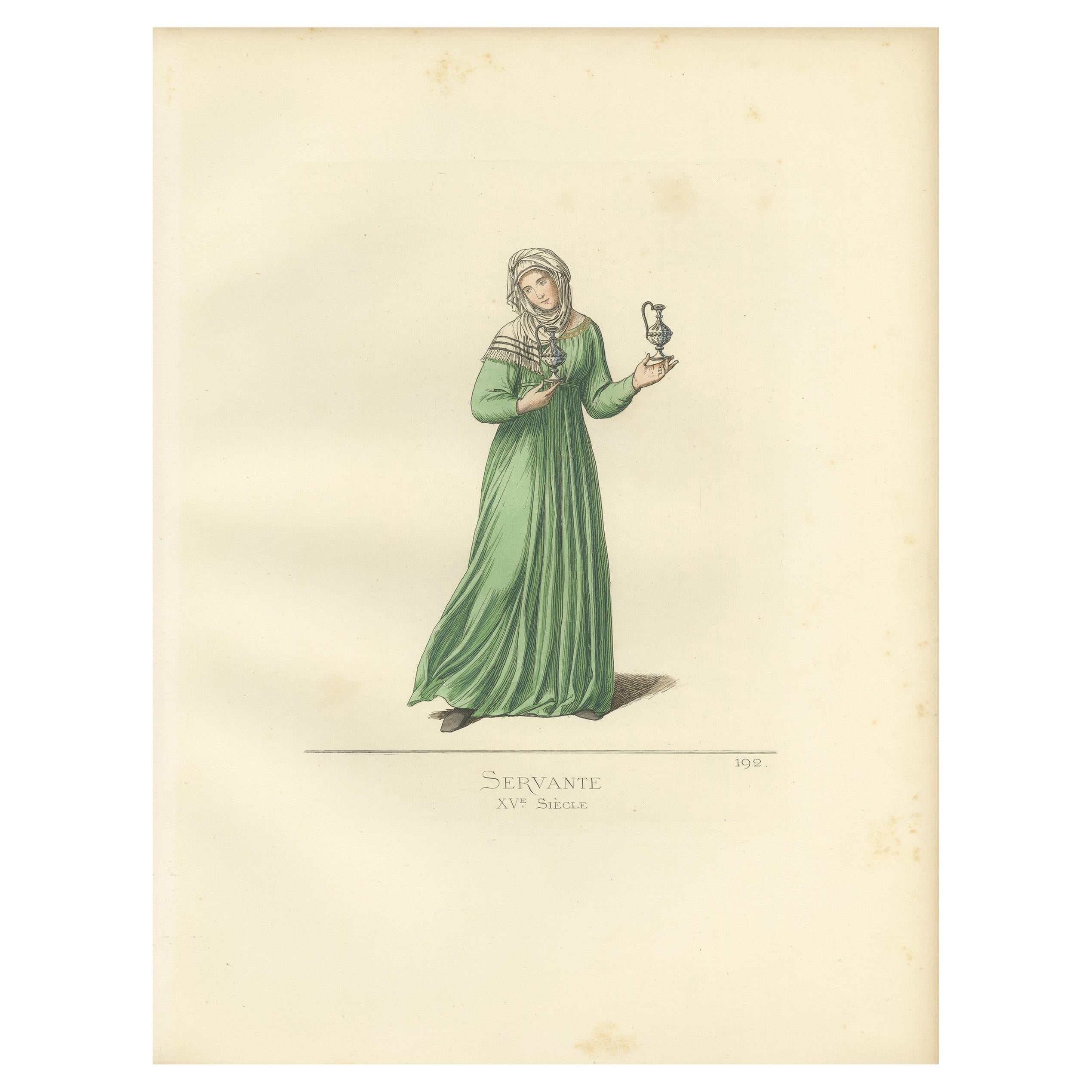 Antique Print of a Servant, 15th Century, by Bonnard, 1860 For Sale