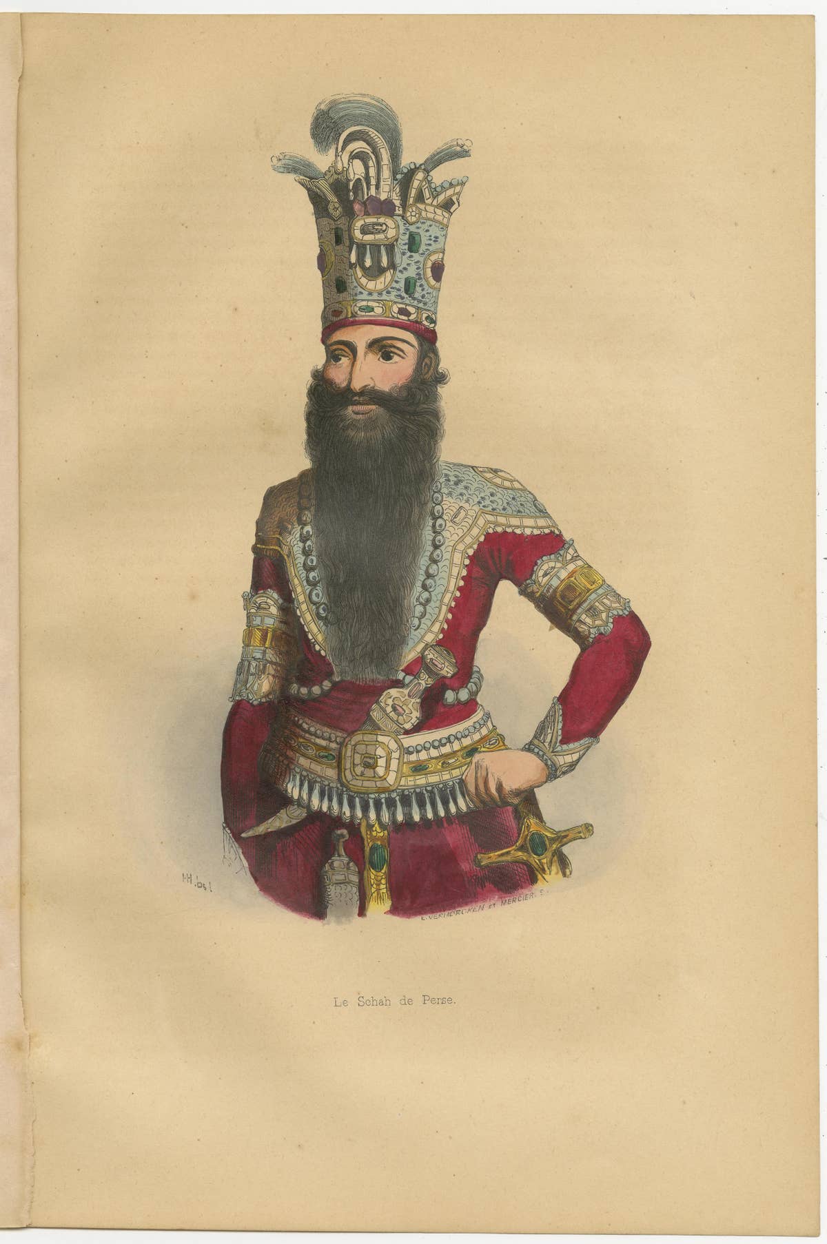 Antique Print of a Shah of Persia by Wahlen, 1843