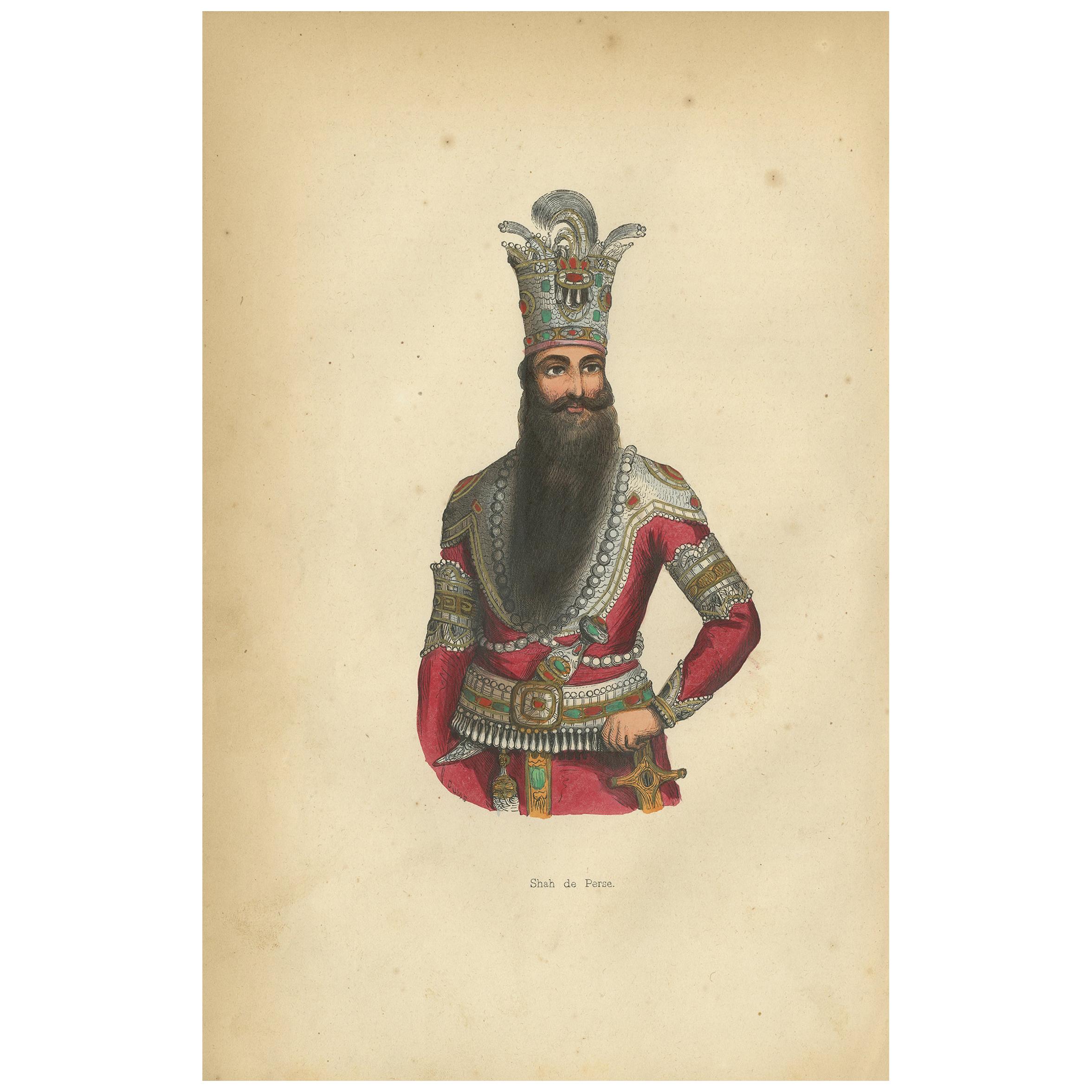 Antique Print of a Shah of Persia by Wahlen, 1843