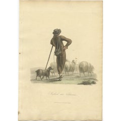 Antique Print of a Shepherd Boy with Sheep Near Valenciennes, 1817