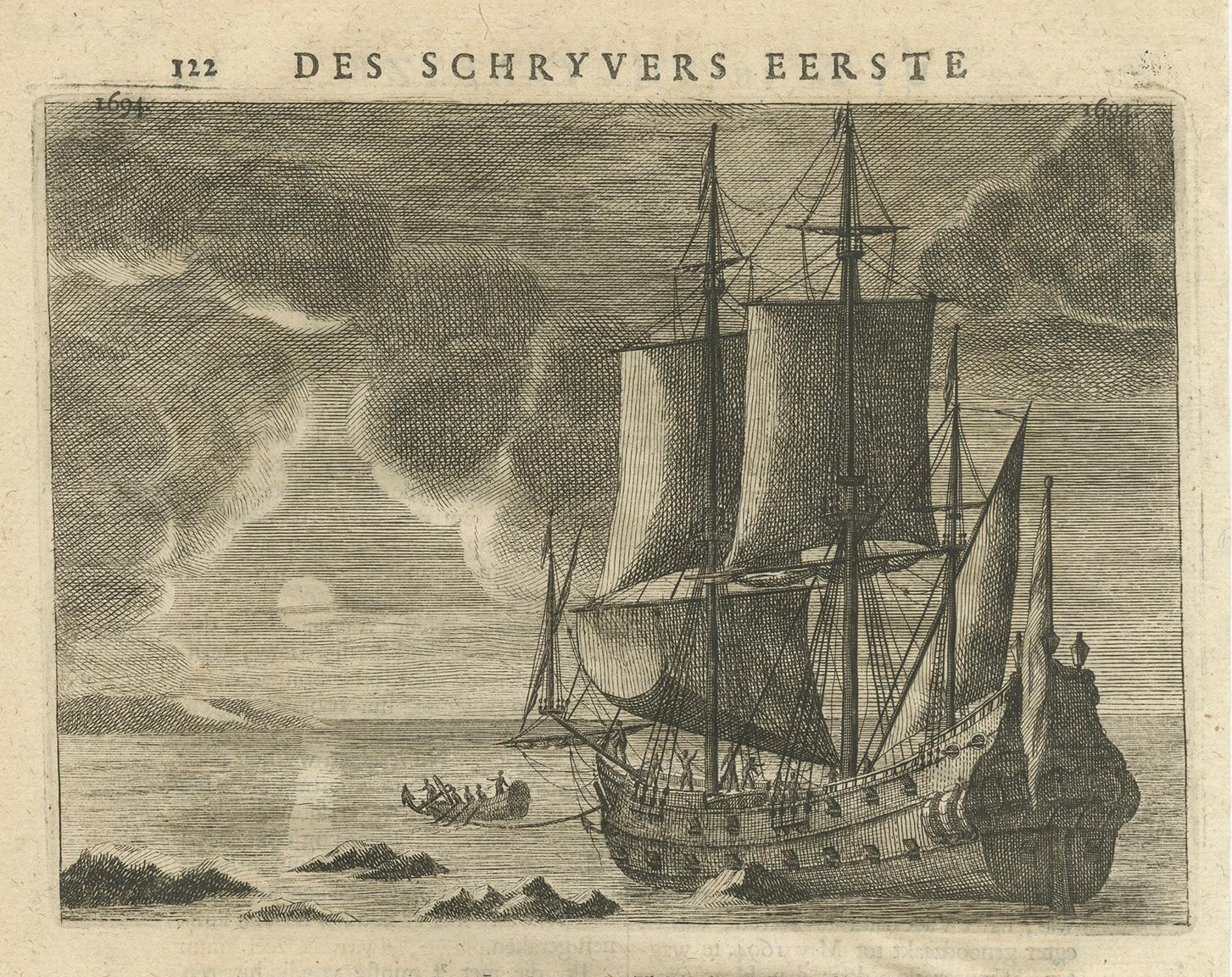 Antiker antiker Druck eines Schiffes von Valentijn, 1726 (Niederländisch) im Angebot