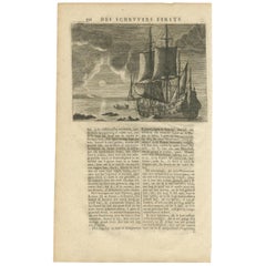 Antiker antiker Druck eines Schiffes von Valentijn, 1726