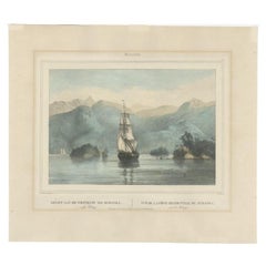 Antique Print of a Ship Near the Coast of Sumatra, Indonesia, c.1845