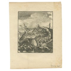 Antiker Druck eines Schiffswracks in der Nähe von Arrakan in Indien, 1775