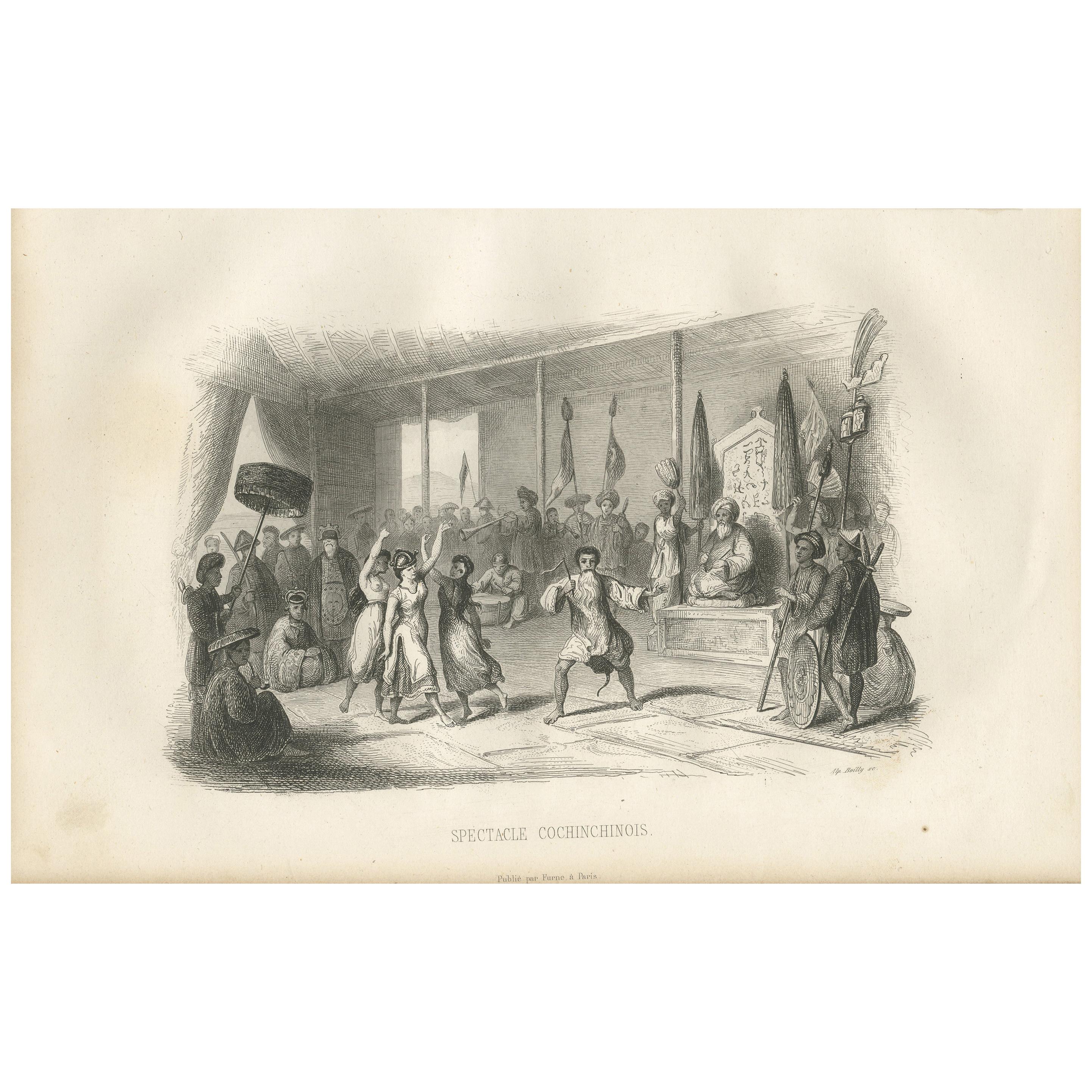 Antique Print of a Show in Cochinchina by D'Urville (1853) For Sale