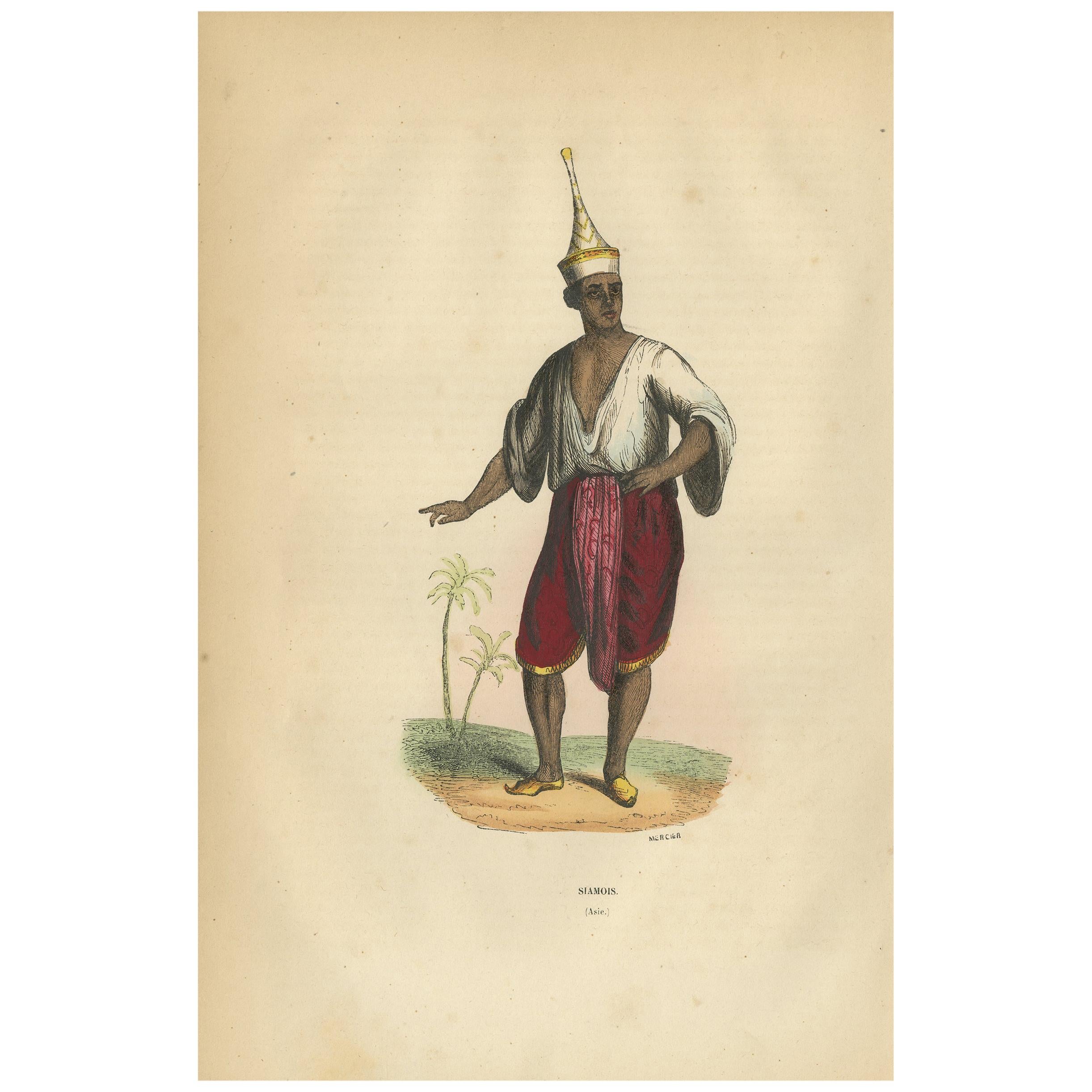 Antique Print of a Siamese Man by Wahlen '1843'