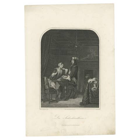 Silk Merchant Original Antique Print by Strunz, c.1850