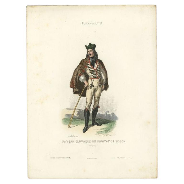 Antique Print of a Slovak Peasant, 1850 In Good Condition For Sale In Langweer, NL