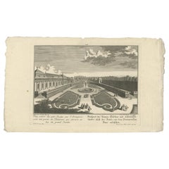 Antique Print of a Small Garden and Building by Wolff, 1737