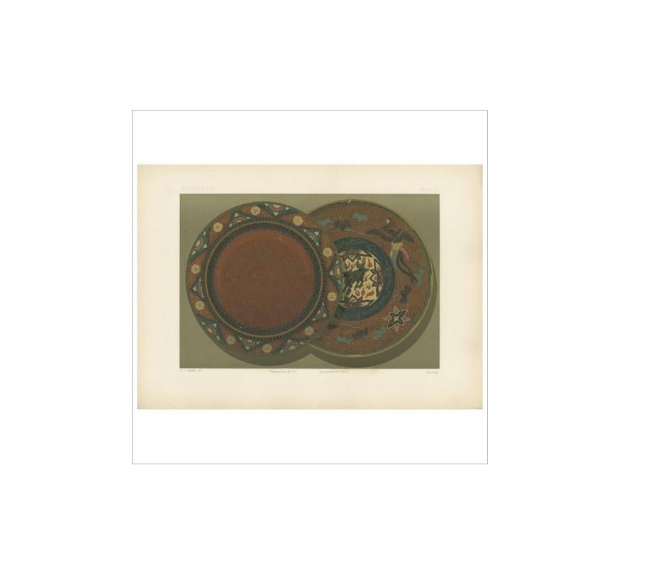 Antique Print of a small Japanese Dish by G. Audsley, 1884 In Good Condition For Sale In Langweer, NL