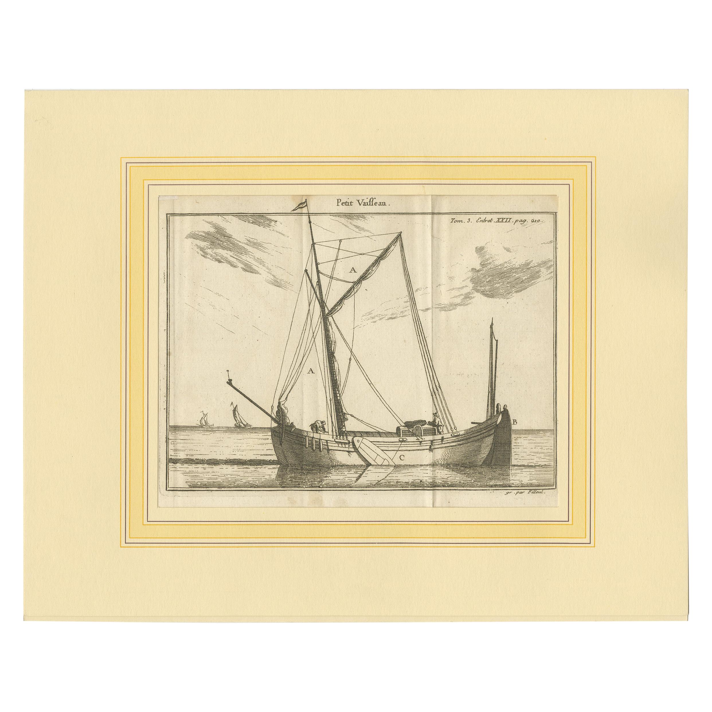 Antique Print of a Small Vessel by Pluche '1735'