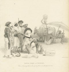 Antique Print of a Snake Charmer and Musicians by Wageman, 1812