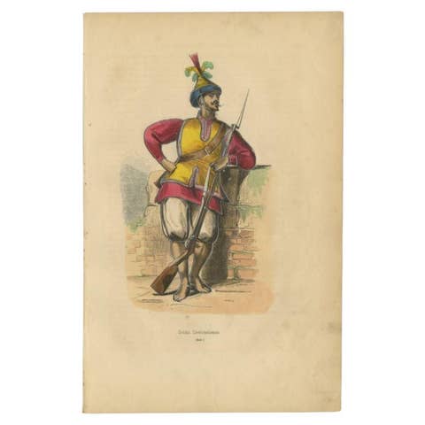 Antique Print of a Soldier of Cochinchina, 1843