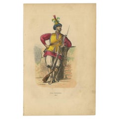Antique Print of a Soldier of Cochinchina, 1843
