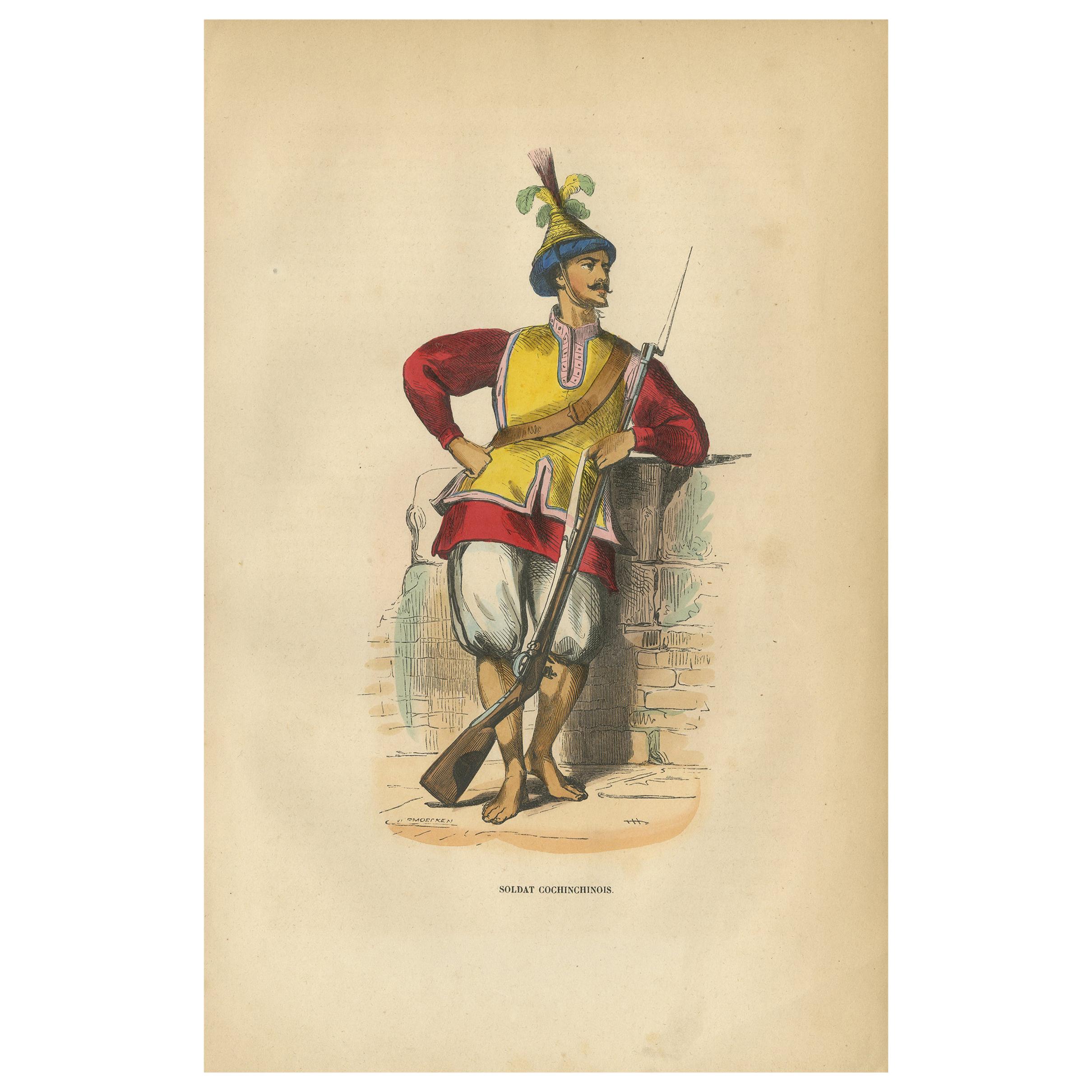 Antique Print of a Soldier of Cochinchina by Wahlen, 1843